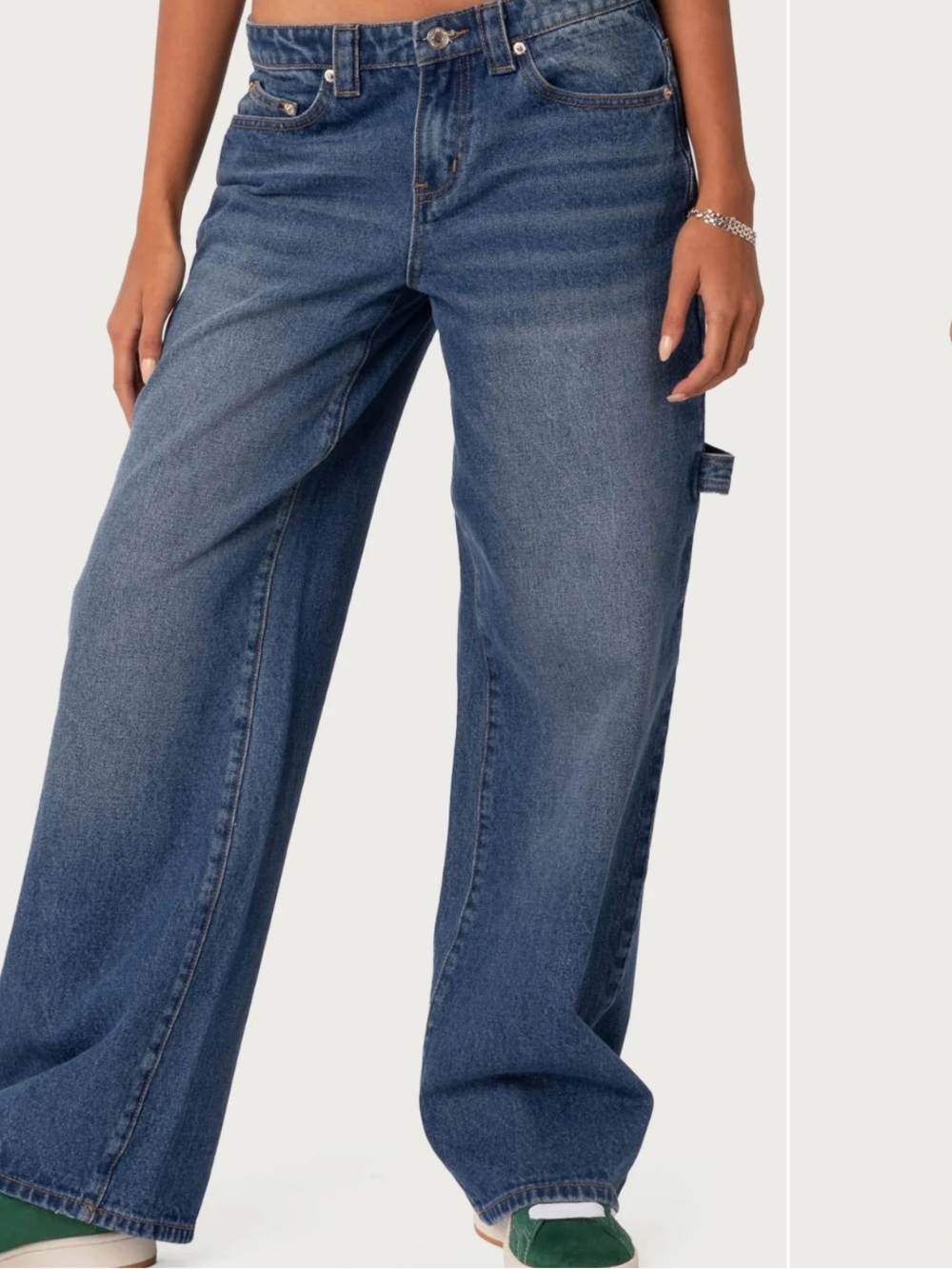 Edikted Blue Carpenter Low Rise Baggy Jeans